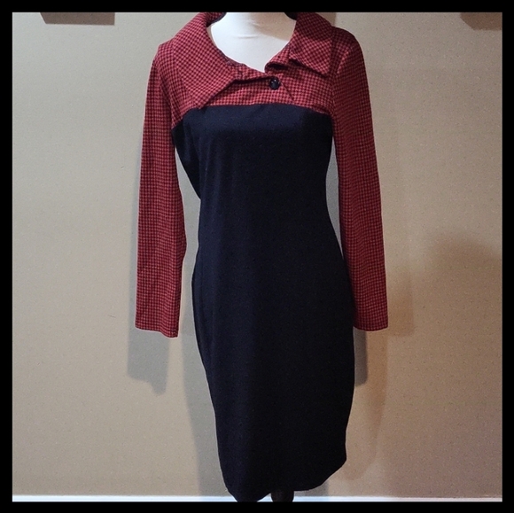 HOMEYEE Women's Retro Chic Colorblock Lapel Career Tunic Dress - Picture 3 of 14